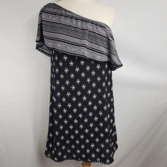 Xhilaration One Shoulder Black Gray Dress - Picture 1 of 3